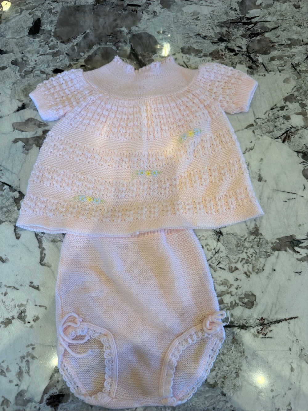 Delicate Pink Knit Formal Dress & Bloomer Set for Girls